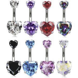 Belly Button Rings Navel Rings Surgical Steel 14g CZ Cute Heart Shape Body Pieci